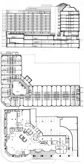 two plans for an office building with parking spaces