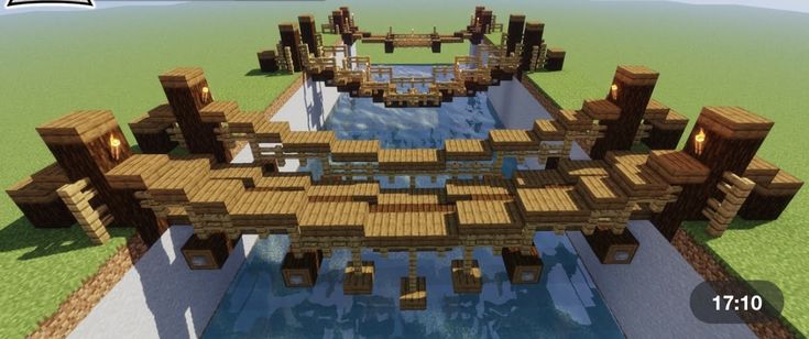 an image of a bridge made out of wood and water in minecraft video game