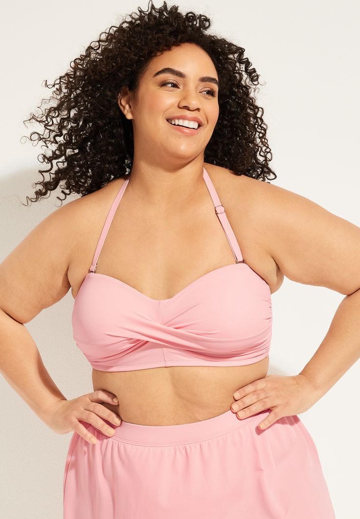 Maurices Plus Size Women's American Beach™ Twist Bandeau Bikini Top Pink Size 2X - Materials & Care:imported - shell: 80% nylon 20% spandex; lining: 100% polyester - hand wash Maurices Plus Size, A Plus, Twist Front, Neck Strap, Waist Length, Hand Wash, Twist, Spandex, Plus Size