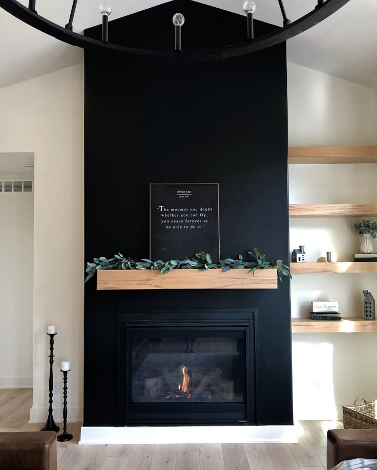 a living room filled with furniture and a fire place in the middle of a wall