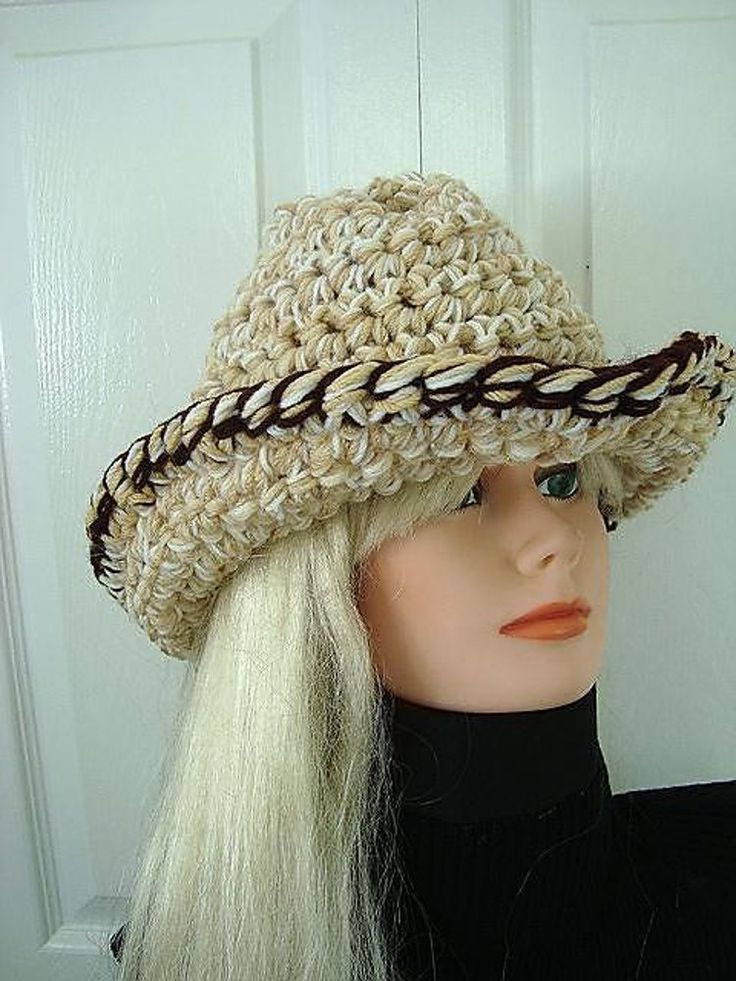 565 COWGIRL HAT, cowboy hat, adult size, women Crochet pattern by Emi Harrington Super Scarf Crochet Patterns, Crochet Cowboy Hats, Hats 2022, Cowgirl Skirt, Easy Crochet Hat Patterns, Crochet Slouch Hat, Super Scarf, Crochet Summer Hats, Easy Crochet Hat