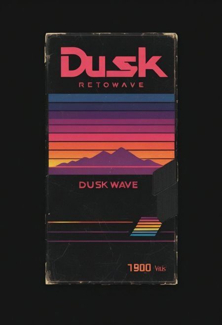 an old disk with the words dusk on it and mountains in the background, as well as