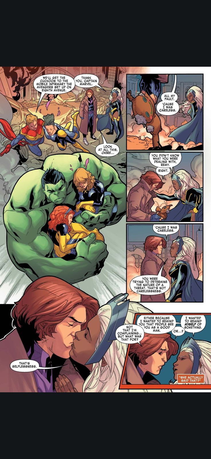 the incredible hulk is being hugged by an older man and woman in this comic page