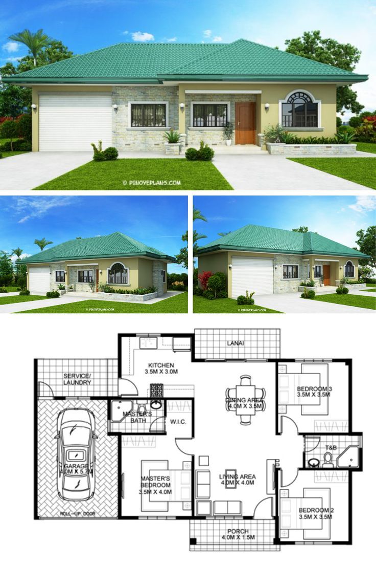 two story house plans with garage and living room in the middle, one bedroom on each floor