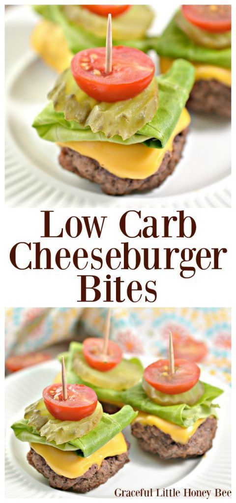 an image of low carb cheeseburger bites with tomatoes and lettuce