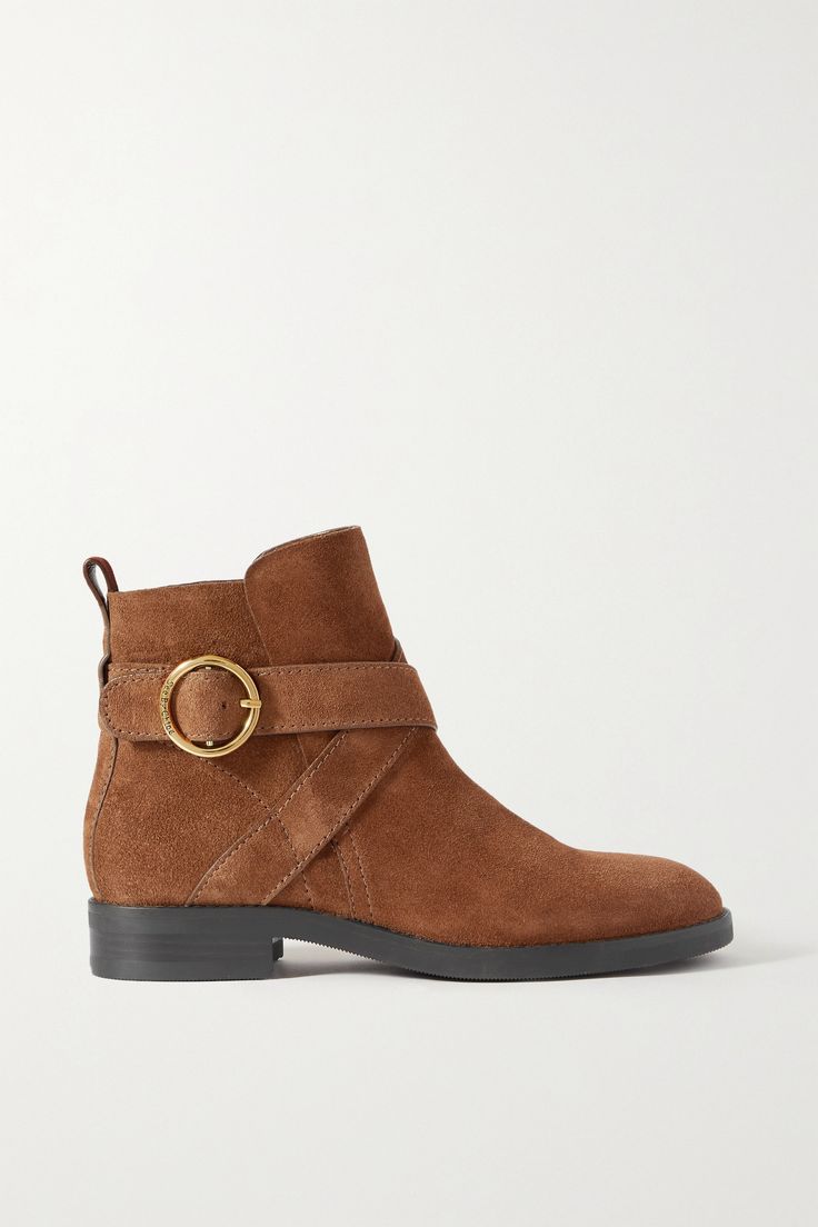 Brown Lyna suede ankle boots | SEE BY CHLOÉ | NET-A-PORTER Orthopedic Boots, Suede Set, Chloe Boots, Ankle Boots Dress, Chloe Brown, Basic Shoes, Chloe Shoes, Shoes Boots Ankle, Style Boots