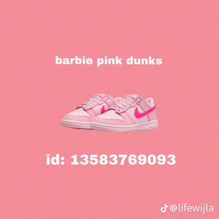 a pair of pink nike shoes on a pink background with the words barbie pink dunks