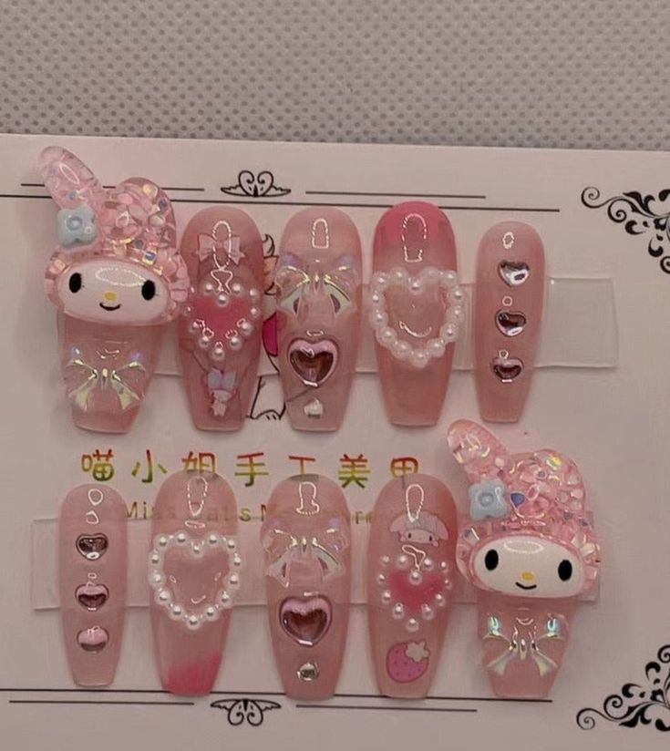 Cartoon Figure Press On Nails Get ready to add a fun and adorable touch to your manicure with these Cartoon Figure Press On Nails. Effortlessly apply and enjoy a playful look with cute cartoon characters. No need for a trip to the salon, these nails can be easily applied at home. Size Thumb Index finger Middle finger Ring finger Little Finger XS 14mm 11mm 11mm 11mm 9mm S 15mm 12mm 12mm 12mm 9mm M 16mm 12mm 13mm 12mm 9mm L 17mm 13mm 14mm 13mm 10mm Shopee Finds, Koleksi Makeup, Paznokcie Hello Kitty, Nail Salon Design, Anime Nails, Hello Kitty Nails, Really Cute Nails, Pretty Gel Nails, Cat Nails