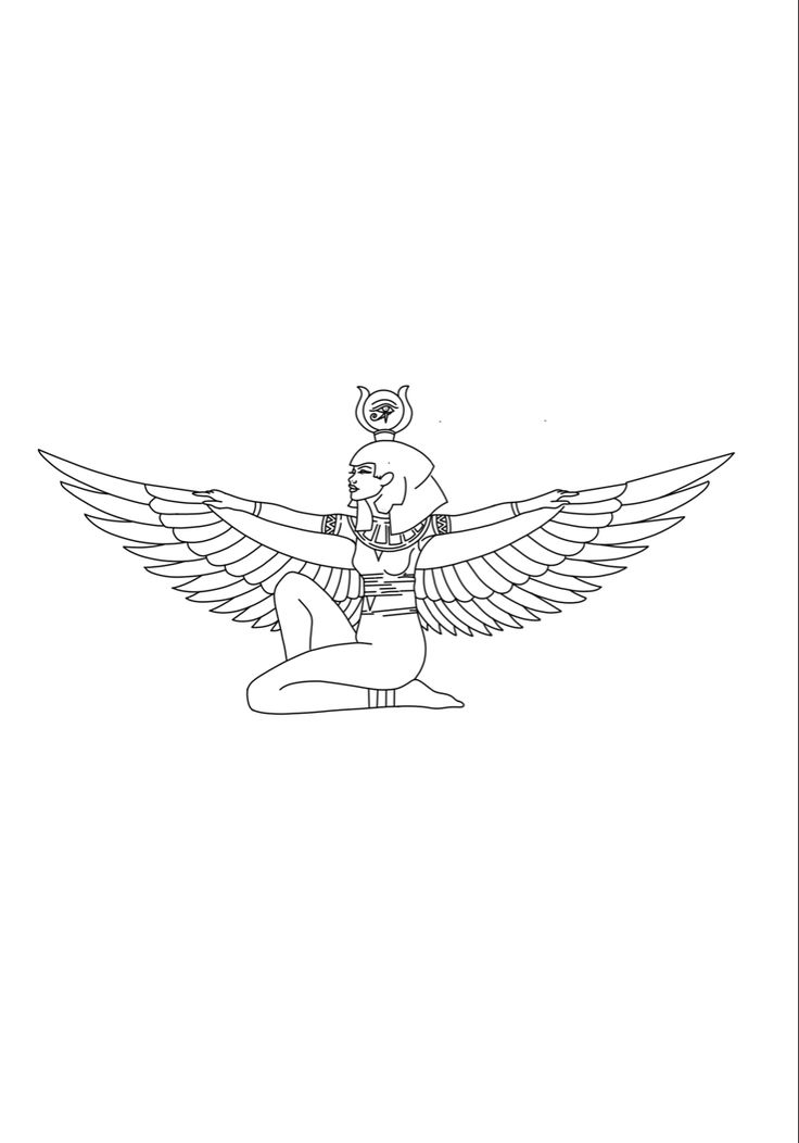 a black and white drawing of a person with wings