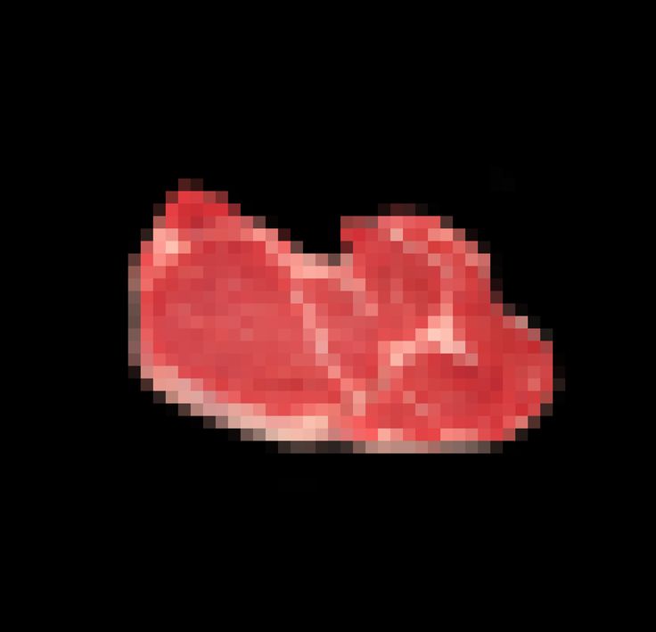 a piece of meat is shown on a black background with red squares in the middle