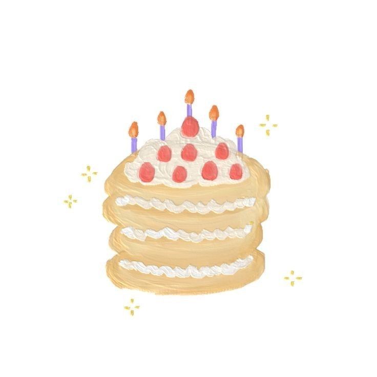 a drawing of a birthday cake with candles on it's top and frosting