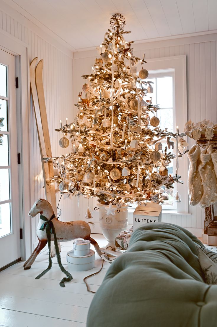 a decorated christmas tree in a living room