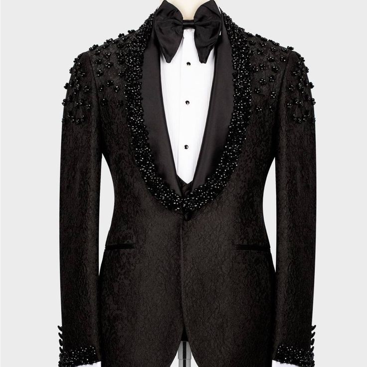 Please Allow Three Weeks For Processing And Delivery Thanks 14 Days Made To Order Limited Edition On The Site Www.Nanaloafers.Com Link In Bio Sizes 36r-50r Reasonable Offers Accepted Only Special Tuxedo All Crystals Are Fixed By Handwork. The Material Of The Suit Is 100% Silk Satin. It Can Be Made For Special Orders As Well As Design Luxury Black Tuxedo For Party, Elegant Black Tuxedo For Gala, Bespoke Black Tuxedo For Party, Designer Black Tuxedo For Evening, Fitted Black Tuxedo For Gala, Designer Black Tuxedo, All Black Tuxedo, Tuxedo Colors, Black Tuxedo