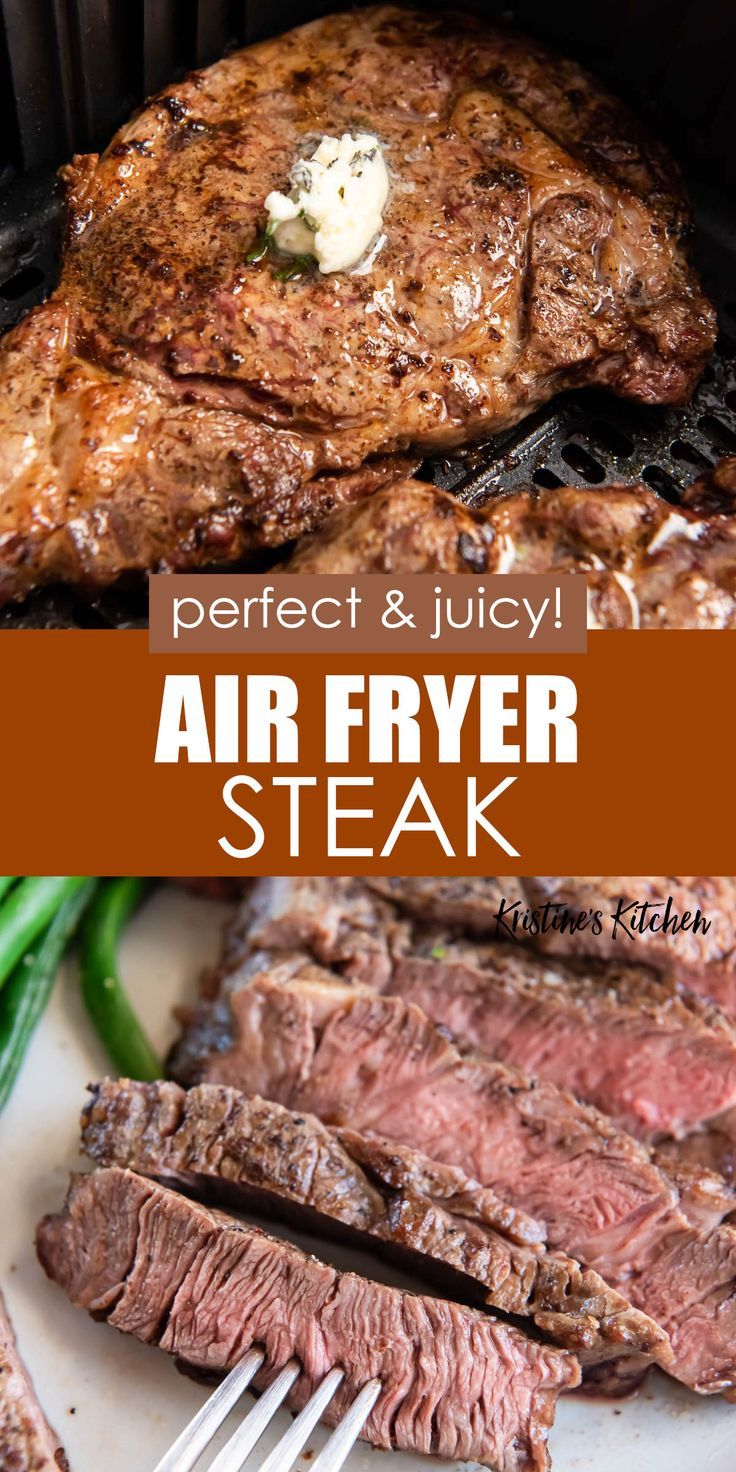 an air fryer steak is being cooked on the grill