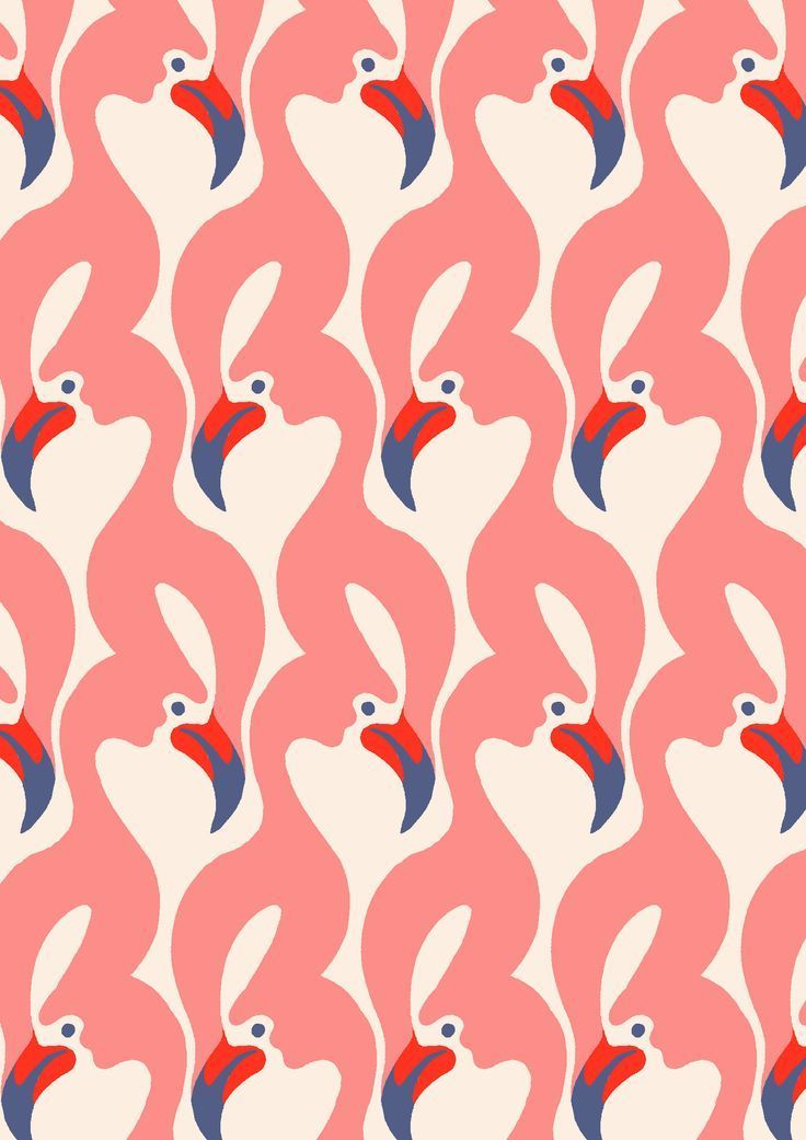 a pink and blue bird pattern with red, white, and blue feathers on it