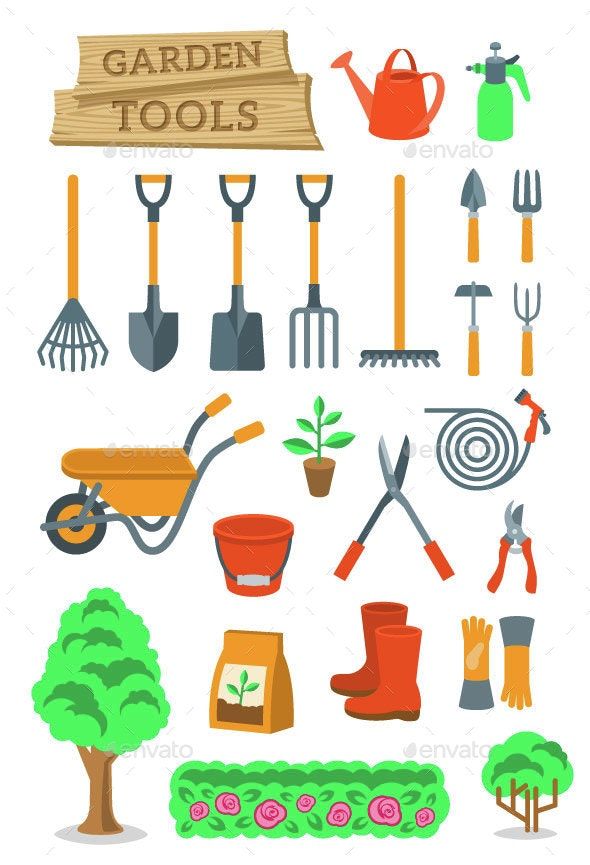 garden tools set - miscellaneous objects illustrations