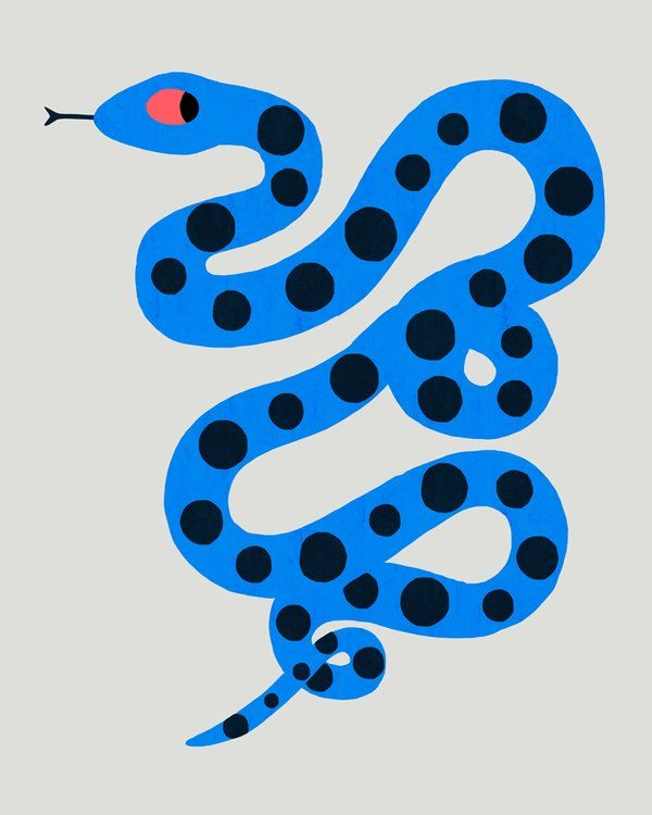 a blue snake with black dots on it