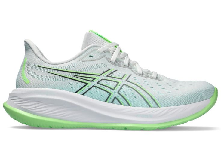 Newly updated and lighter than before, the Asics Gel-Cumulus 26 is a versatile daily trainer that offers plenty of cushion for all your runs. Asics Green Sneakers For Jogging, Asics Green Athleisure Sneakers, Green Asics Sneakers For Light Sports, Asics Green Sneakers For Light Sports, Functional Asics White Trail Running Shoes, White Asics Trail Running Shoes, Asics White Trail Running Shoes, Functional White Asics Trail Running Shoes, Asics Sneakers With Arch Support For Jogging