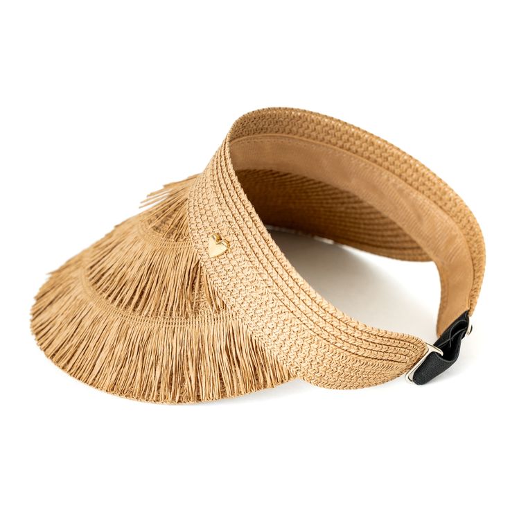 Look stylish and stay protected from the sun with this handmade straw visor hat. Crafted from lightweight, natural jute, the adjustable design fits everyone comfortably. Look fashionable and feel the warmth of the summer with one easy accessory. Details One size Hand Made Design Adjustable Lightweight Lightweight Natural Straw Hat For Sunbathing, Adjustable Woven Straw Hat For Summer, Adjustable Fit Beige Brimmed Sun Hat, Beige Brimmed Sun Hat With Adjustable Fit, Beige Straw Sun Hat For Sunbathing, Beige Sun Straw Hat For Sunbathing, Adjustable Jute Sun Hat For Summer, Adjustable Toquilla Straw Hat For Summer, Casual Toquilla Straw Hat For Sunbathing