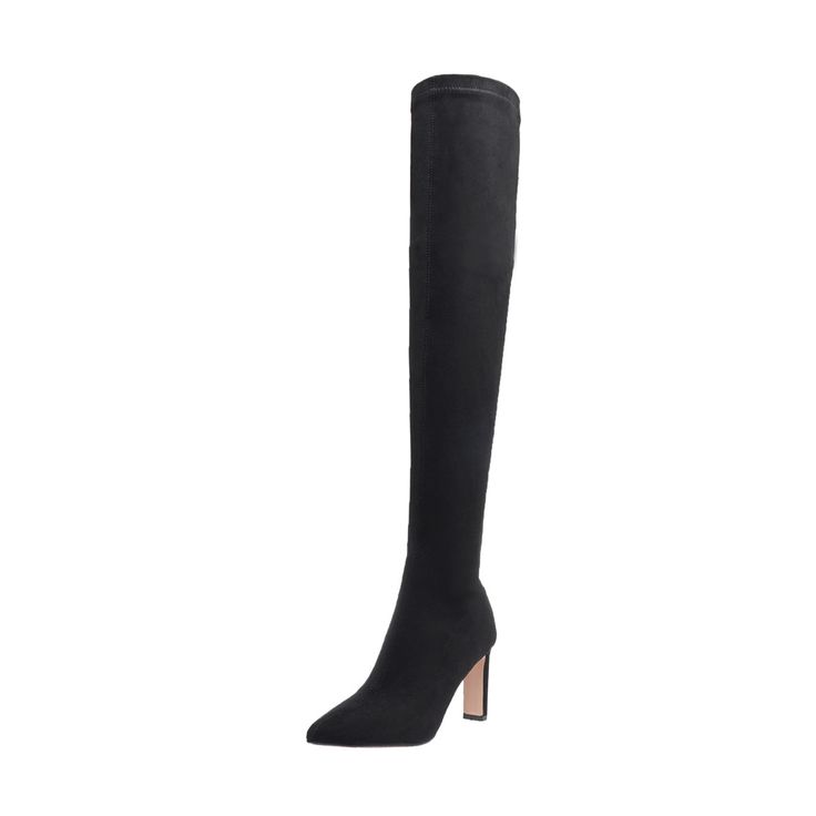 Shop Black Suede Pull-on Elastic Square Heel Thigh High Boots color Black for Dancing Club, Party, School, Travel, Work with worldwide Free shipping & Free return. Fitted High Shaft Knee-high Boots For Winter, Fitted Thigh-high Heeled Boots, Fitted Knee-high Boots With High Shaft For Winter, Winter Knee-high Boots For Night Out, High Shaft Knee-high Boots For Night Out In Winter, Chic Knee-high Boots With High Shaft For Party, Chic Knee-high Party Boots With High Shaft, Chic Knee-high Party Boots, Stretch Over The Knee Boots For Winter