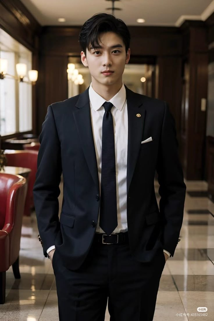 Korean Groom Suit, Korean Men In Suits, Formal Poses For Men, Man Suit Photo, Groom Suit Black, Asian Male Model, Asian Men Hairstyle, Suits Men Business, Classy Outfits Men