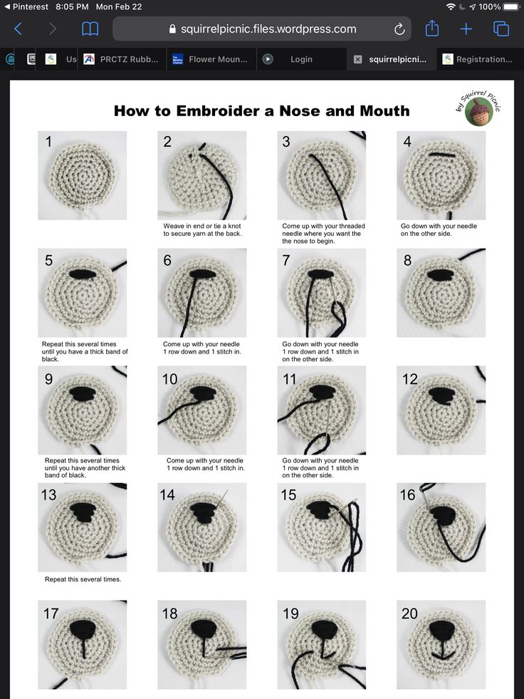 the instructions for how to crochet a nose and mouth