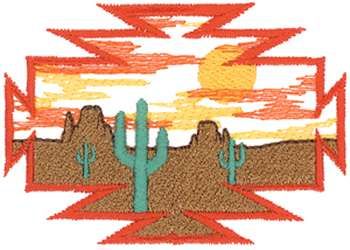 a desert scene with cactus trees and mountains in the background is embroidered onto a t - shirt