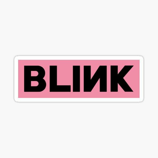 a pink sticker with the word blink in black letters on it, against a white background