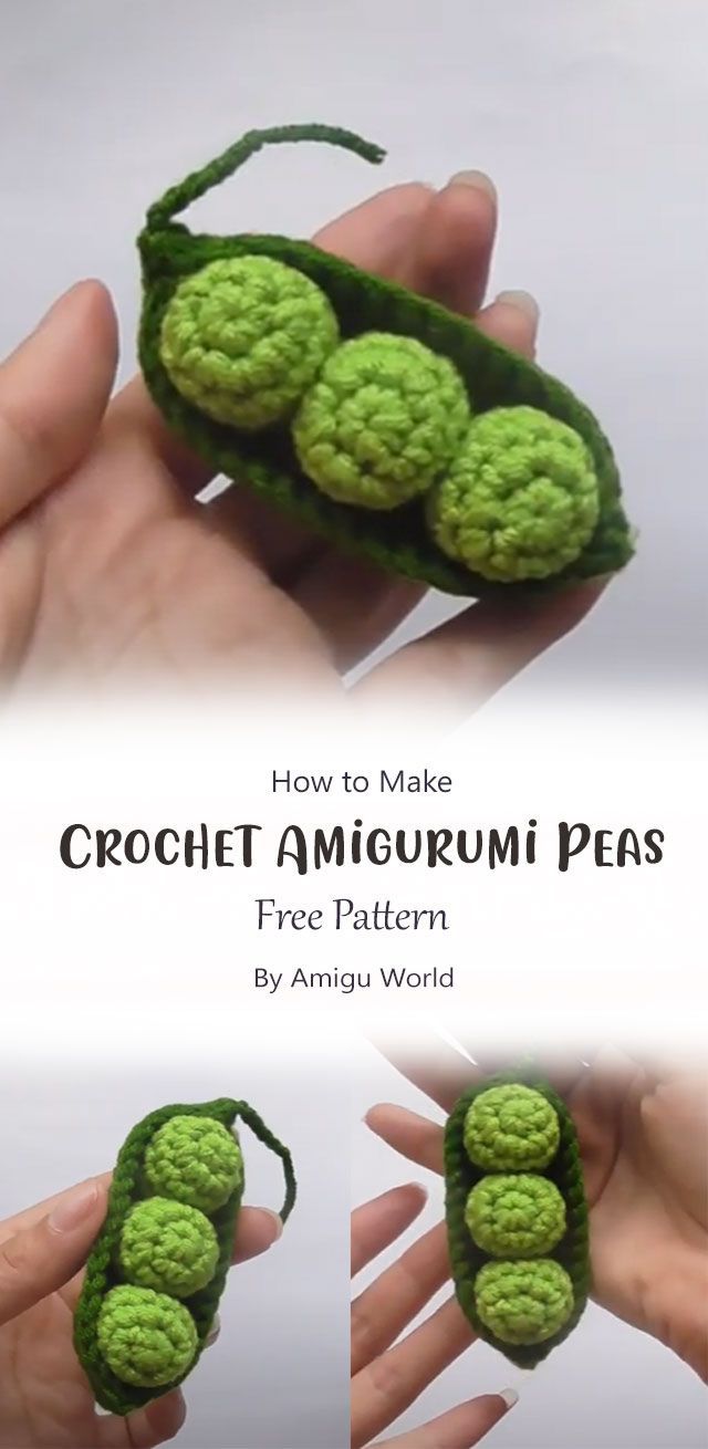 the crochet amigurum peas are being held by someone's hand