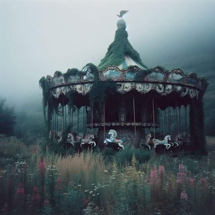 an old fashioned carousel in the middle of a field