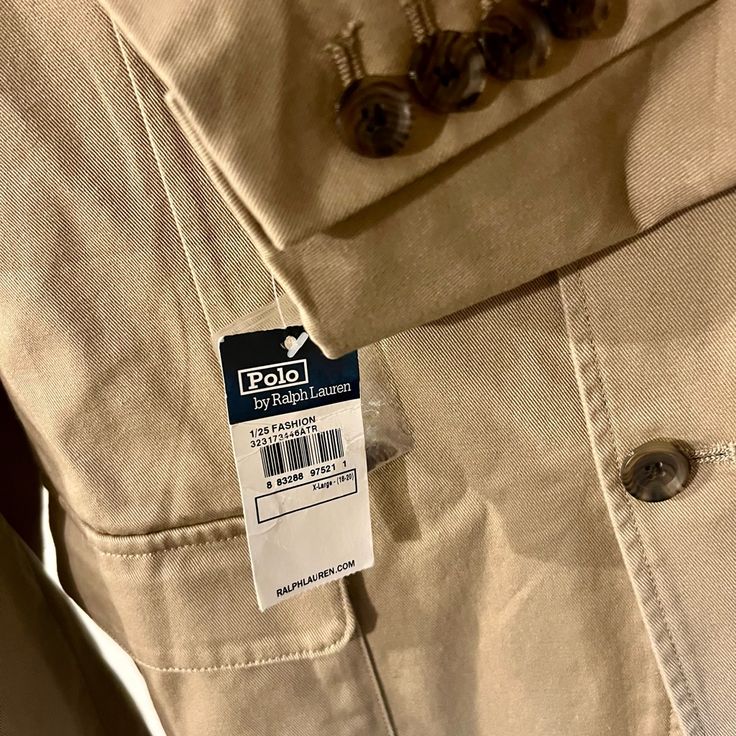 Nwt Boy’s Polo Ralph Lauren Jackie. Size 18-20. 100% Cotton, Khaki Color, Button Down Center, E Front Pockets. Perfect For Summer/Fall. Beige Button-up Sport Coat With Buttons, Beige Button-up Sport Coat, Spring Button-up Sport Coat With Button Closure, Spring Button-up Sport Coat, Cotton Button-up Outerwear With Double Button Closure, Solid Cotton Sport Coat With Button Closure, Casual Sport Coat With Double Button And Lapel Collar, Beige Long Sleeve Sport Coat With Buttons, Casual Sport Coat With Buttons