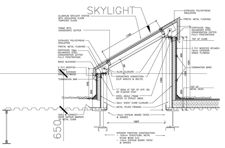 an architectural drawing of the skylight section and details for the stair case, which is also in blueprint