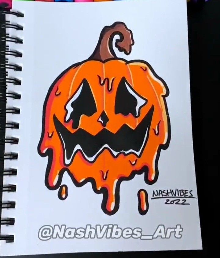 a drawing of a pumpkin with melted paint on it