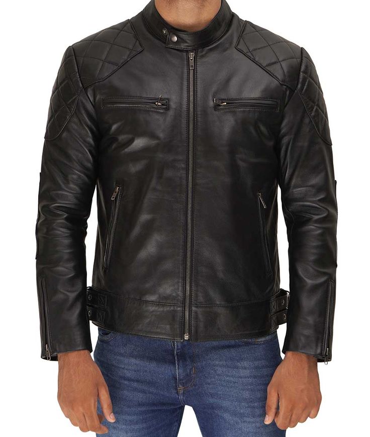 Quilted Black Leather Biker Jacket
Stay ahead of fashion trends and look your best in our men's black leather jacket fully loaded with mobility and comfort. Made from real lambskin leather with quilt detailing on shoulders. Also features proper functional zip-secured pockets and the inside is fully lined with polyester. Shop this quilted leather jacket for men to upgrade your wardrobe without breaking the bank. Asymmetrical Leather Jacket, Racer Leather Jacket, Quilted Leather Jacket, Maroon Leather Jacket, Dark Brown Leather Jacket, Leather Blazer Women, Cafe Racer Leather Jacket, Leather Jacket For Men, Black Leather Motorcycle Jacket