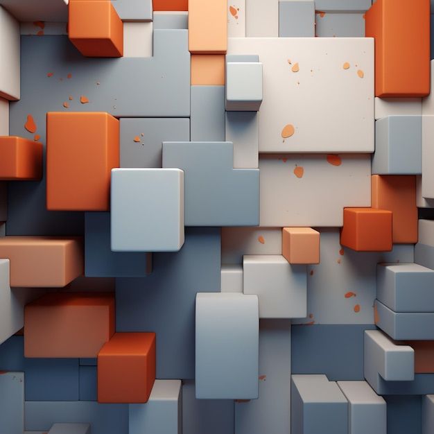 an abstract background consisting of cubes and boxes in orange, grey and white colors