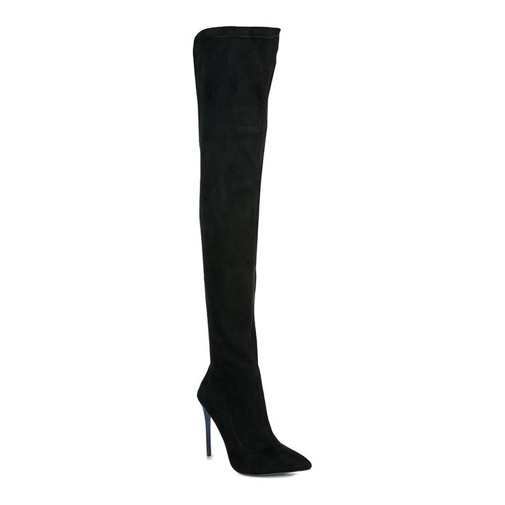 You will love these fashion-forward London Rag Atelier stretch stiletto boots. Click this FOOTWEAR GUIDE to find the perfect fit and more! You will love these fashion-forward London Rag Atelier stretch stiletto boots. Click this FOOTWEAR GUIDE to find the perfect fit and more! SHOE FEATURES Knee-high design Stretch construction Durable rubber outsole Zipper closure for a secure fitSHOE CONSTRUCTION Faux suede upper Polyester lining Polyurethane midsole TPR outsoleSHOE DETAILS Pointed toe Zipper