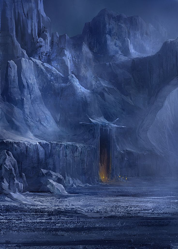 an alien landscape with mountains and ice