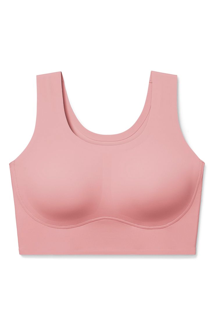 Supersoft fabric along with a wireless design give you the support you need and disappears under clothing in this comfortable bra that's ideal for those with smaller band sizes paired with larger cup sizes. Slips on over head Scoop neck Removable soft cups Partially lined 77% nylon, 23% elastane Hand wash, line dry Imported Lingerie Pink Full Coverage Sports Bra With Built-in Bra, Soft Touch Stretch Push-up Sports Bra, Push-up Stretch Sports Bra With Soft Touch, Seamless Medium Support Scoop Neck Bra, Seamless Scoop Neck Bra With Medium Support, Supportive Solid Bra With Removable Pads, Shapewear Sports Bra With Removable Pads, Soft Touch Sports Bra With Stretch, Full Coverage Shaping Seamless Bra