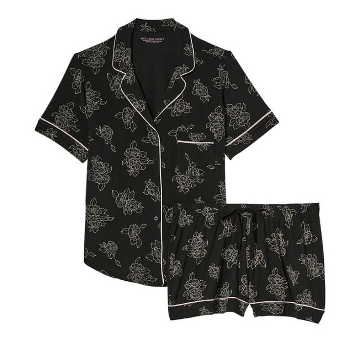 Victoria’s Secret Modal Pajama Set Size L - Large New With Tags! Classic Black Color With White Floral Print Super Soft And Comfortable Short Sleeve Button Up & Matching Shorts As Seen In Pic Perfect For Sleeping In Summer Victoria's Secret Casual Sets For Pajama Party, Victoria's Secret Casual Daywear Sets, Casual Victoria's Secret Daywear Sets, Casual Victoria's Secret Sets For Daywear, Casual Daywear Sets By Victoria's Secret, Victoria's Secret Floral Print Sleepwear For Pajama Party, Satin Pajama Pants, Floral Pajama Set, Satin Joggers