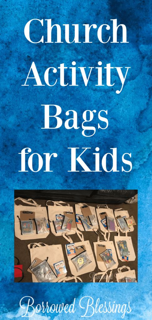 a blue book cover with the words church activity bags for kids written in white on it