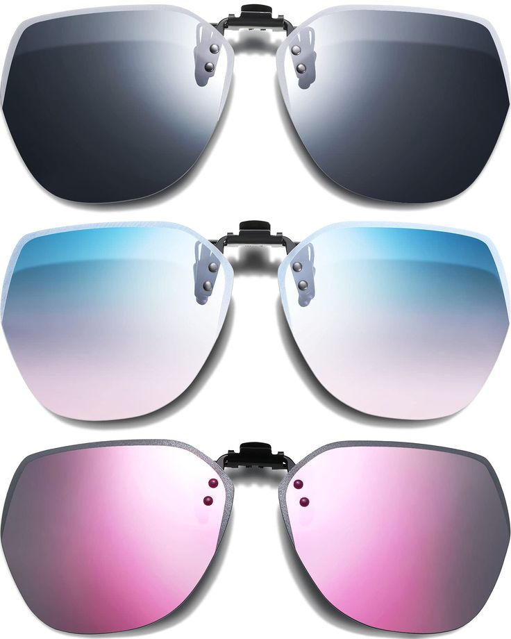 PRICES MAY VARY. What you receive: you will get 3 pairs of polarized clip on sunglasses in 3 different lenses' colors, including black and gray, blue and pink, and pink, enough to meet your daily matching demands, and take a replacement in your daily life Reliable quality: the clip is made of quality metal, supplied with soft rubber leg, not easy to break or fade, wear and tear resistant, light in weight, comfortable to wear from morning to night, will not cause much burden on your ears and nose Flip Up Sunglasses, Pink Clothing, Rimless Frames, Round Frames, Clip On Sunglasses, Caribbean Cruise, Drive Safe, Sunglasses For Women, Unisex Sunglasses