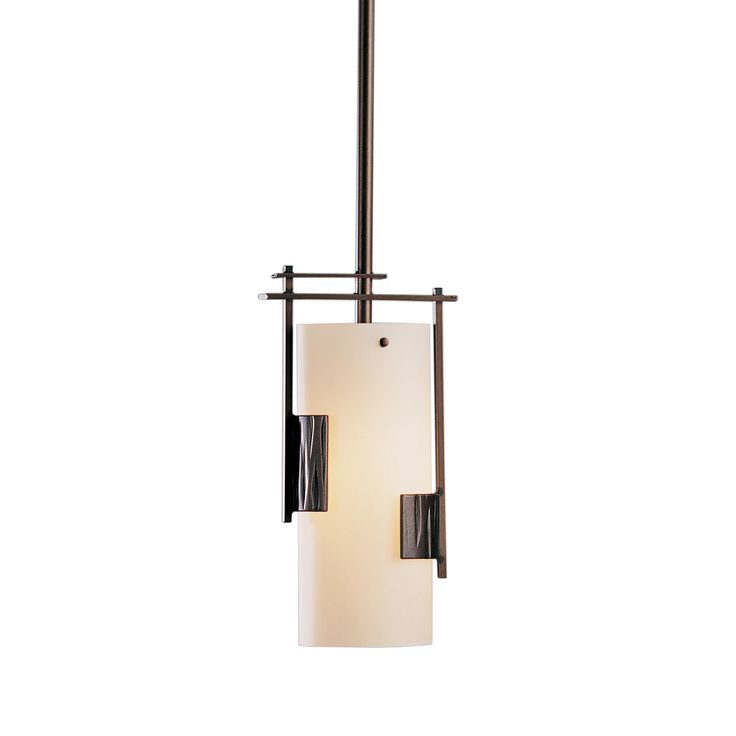 a small light fixture with a white glass shade on the bottom and black metal frame