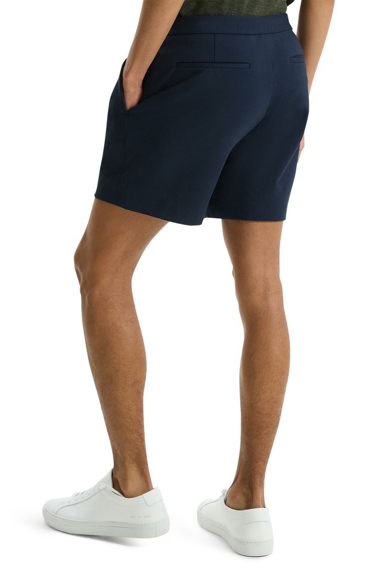 Cut from stretch-enhanced fabric, these shorts made with soft viscose feature a flat front and chino styling that keeps you looking smart at any occasion. 6" inseam; 23" leg opening; 10 3/4" front rise; 15 1/2" back rise Front slant pockets; back welt pockets 64% viscose, 30% nylon, 6% elastane Machine wash, dry flat Imported Relaxed Fit Bermuda Shorts With 5-inch Inseam, Elastane High-waisted Athletic Shorts With Built-in Shorts, Business Casual Shorts With Welt Pockets For Summer, Business Casual Summer Shorts With Welt Pockets, Casual Fitted Short Swim Trunks, High-waisted Elastane Athletic Shorts For Summer, Summer Athletic Shorts In Elastane, Summer Athletic Elastane Shorts, High-waisted Elastane Shorts With 4-way Stretch