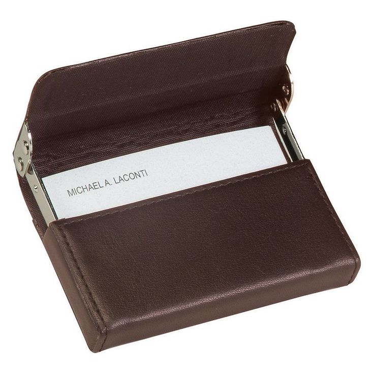 Stand out from the crowd with this Royce Leather framed card case. Interior pocket holds up to 50 business cards. Front flap gives you easy access. Nappa leather and chrome frame offer quality use. 3H x 4W x 1D Leather Manufacturer's 1-year limited warrantyFor warranty information please click here Model Numbers: Brown: 424-BROWN-5 Black: 424-BLACK-5  Size: One Size. Gender: unisex. Age Group: adult. Pattern: Solid. Classic Rectangular Cases With Card Slots, Formal Trifold Wallet With Id Window, Brown Business Card Holder With Id Window, Formal Wallet With Id Window, Formal Wallets With Id Window, Business Case With Card Slots, Rectangular, Business Case With Card Slots, Business Cases With Card Slots And Rectangular Shape, Formal Leather Card Holder With Id Window