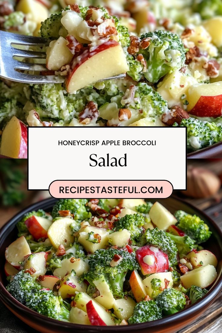 a salad with apples, broccoli and cheese in it is shown on a plate