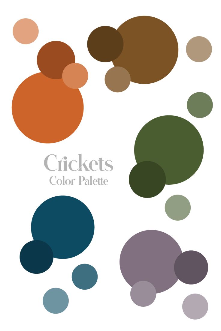 an image of some circles that are in different colors and sizes, with the words crickets color palette