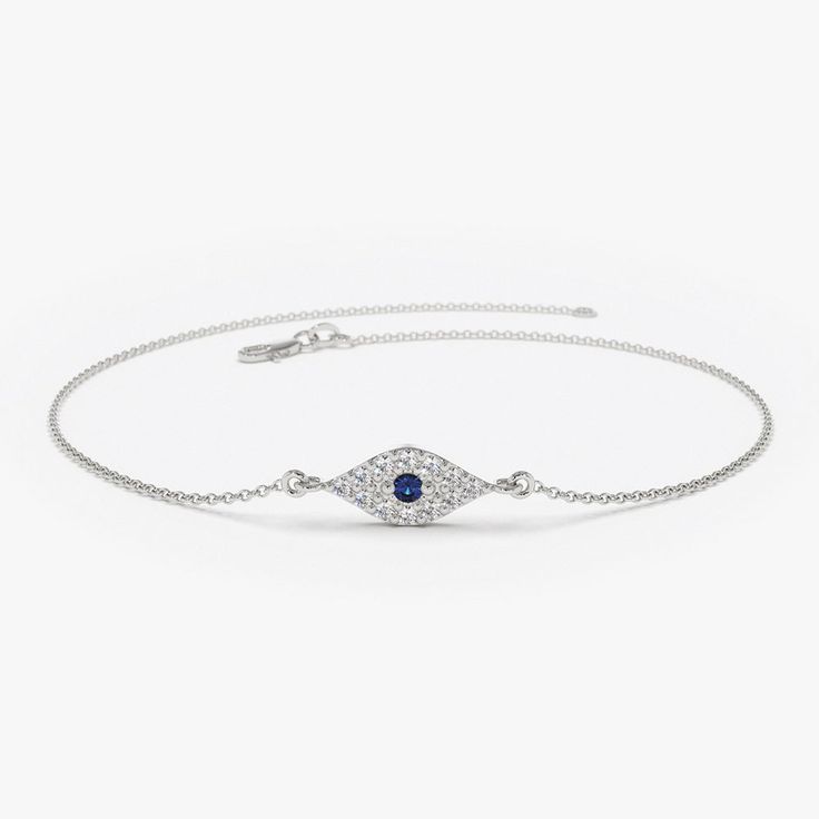 14k Diamond and Sapphire Evil Eye Bracelet – FERKOS FJ Elegant Yellow Gold Evil Eye Bracelet, Fine Jewelry White Gold Diamond Bracelet With Gemstones, Sterling Silver Diamond Bracelet With Gemstone, Sterling Silver Diamond Gemstone Bracelet As A Gift, Rose Gold Diamond Bracelets With Gemstones, Elegant Sterling Silver Evil Eye Bracelet, Adjustable 14k Gold Evil Eye Bracelet, Elegant Evil Eye Bracelet, Elegant Silver Bracelets With Diamond Eyes