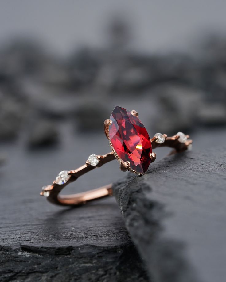 Garnet gemstone is a symbols of Love and Friendship! *Center stone: 1.3CT 5x10mm Marquise Cut Natural Garnet *Accent stone: 0.20carat CZ or Moissanite(solid gold only) * Material: Sterling Silver with White/Yellow/Rose Gold Plated or Solid 14k Gold( White/Rose/Yellow gold) *Band Width(Bottom): 1.6-1.7mm Gemstone can be replaced with other birthstone, if you would prefer a custom ring, please contact us. ★Procedure information Please select the material and ring size from the drop-down menu on th Teardrop Engagement Ring Red, Heirloom Style Gemstone Rings For Valentine's Day, Oval Jewelry For Valentine's Day Promise, Marquise Ruby Ring With Accent Stones For Promise, Anniversary Ruby Ring With Gemstone Accents, Anniversary Ruby Ring In Rose Gold With Accent Stones, Rose Gold Marquise Cut Jewelry For Gift, Gift Marquise Cut Birthstone Ring With Prong Setting, Gift Ruby Ring With Marquise Cut Birthstone