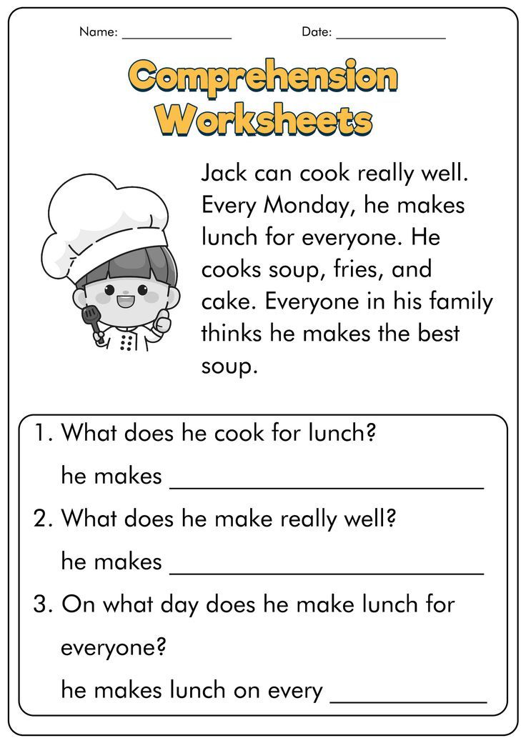 worksheet for reading the worksheet to help students learn how to cook