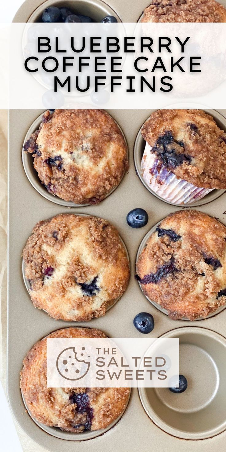 blueberry coffee cake muffins in a muffin tin with the title overlay